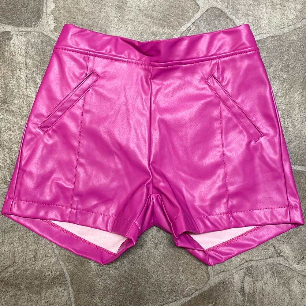 Crazy Train Faux Leather Pink Shorts